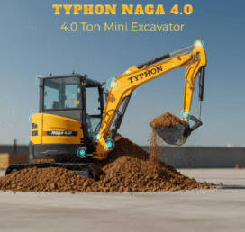 TYPHON NAGA 4.0 Mini Excavator w 4 Ton 24.4hp Yanmar Diesel Engine Metal Track ISO SAE control switch, AC Heater Cabin, 2 Travel Speed