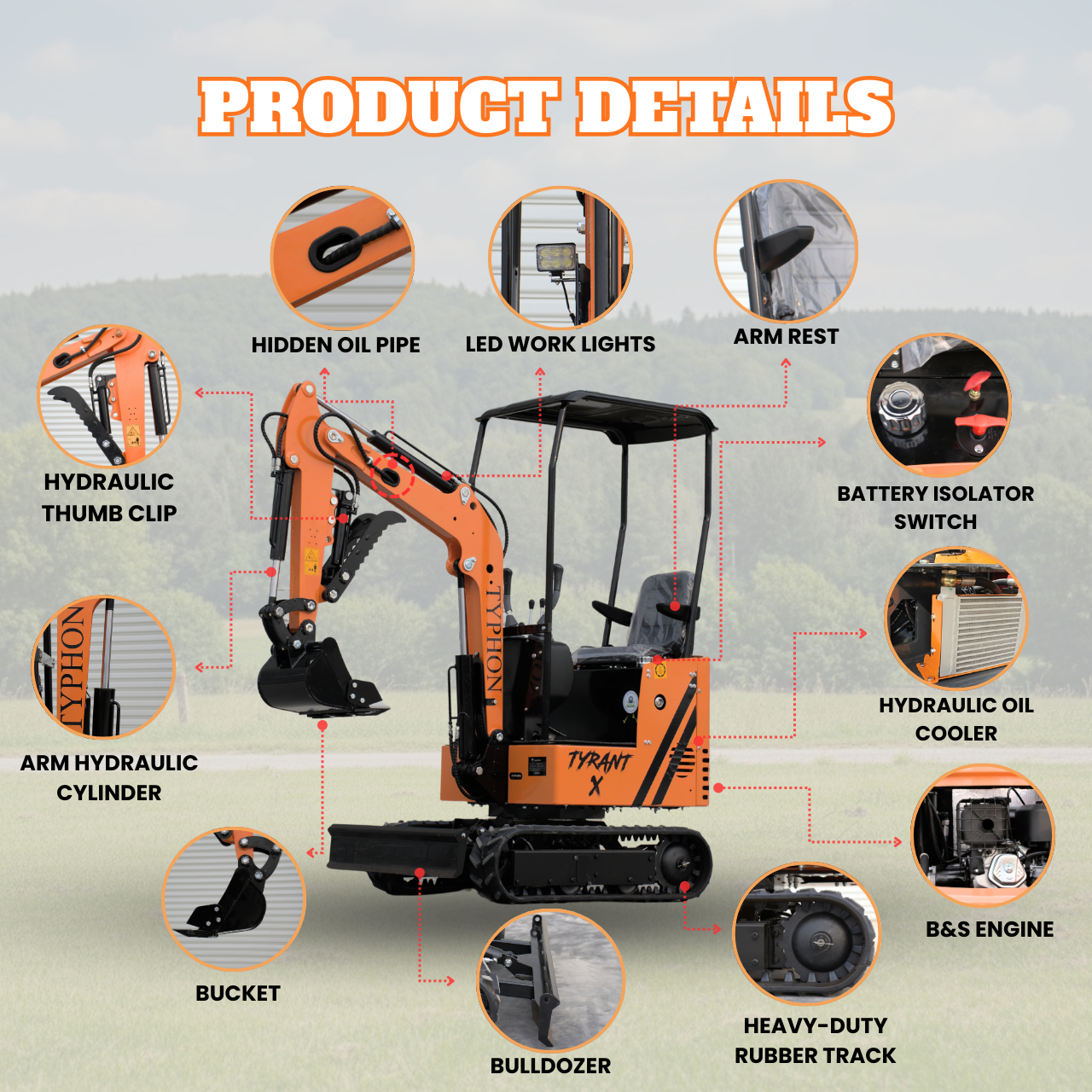 Typhon Tyrant X 1 Ton Mini Excavator 13.5HP Briggs & Stratton - Image 4