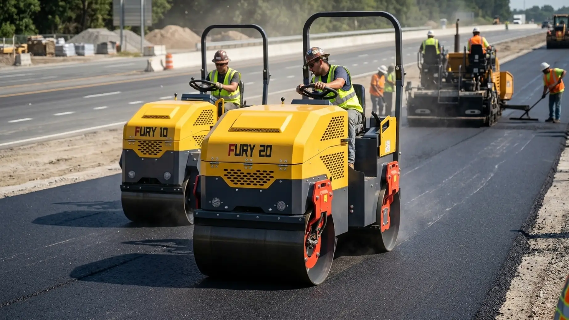 Road roller working on construction site