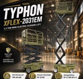 TYPHON xFLEX-2031EM 1.2 Ton Electric Mini Scissor Lift with 20ft Max Platform Height and 19.7″ Platform Extend