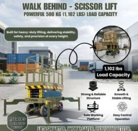 TYPHON xFlex-2037W Walk-Behind Scissor Lift comes with 20ft Working Height and Manual outriggers 1102 lbs load capacity 110V Electric