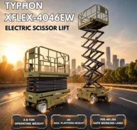 TYPHON xFlex-4046EW Electric Wheel Scissor Lift 2.6 Ton operating weight and 40ft platform height with 705lbs Load Capacity